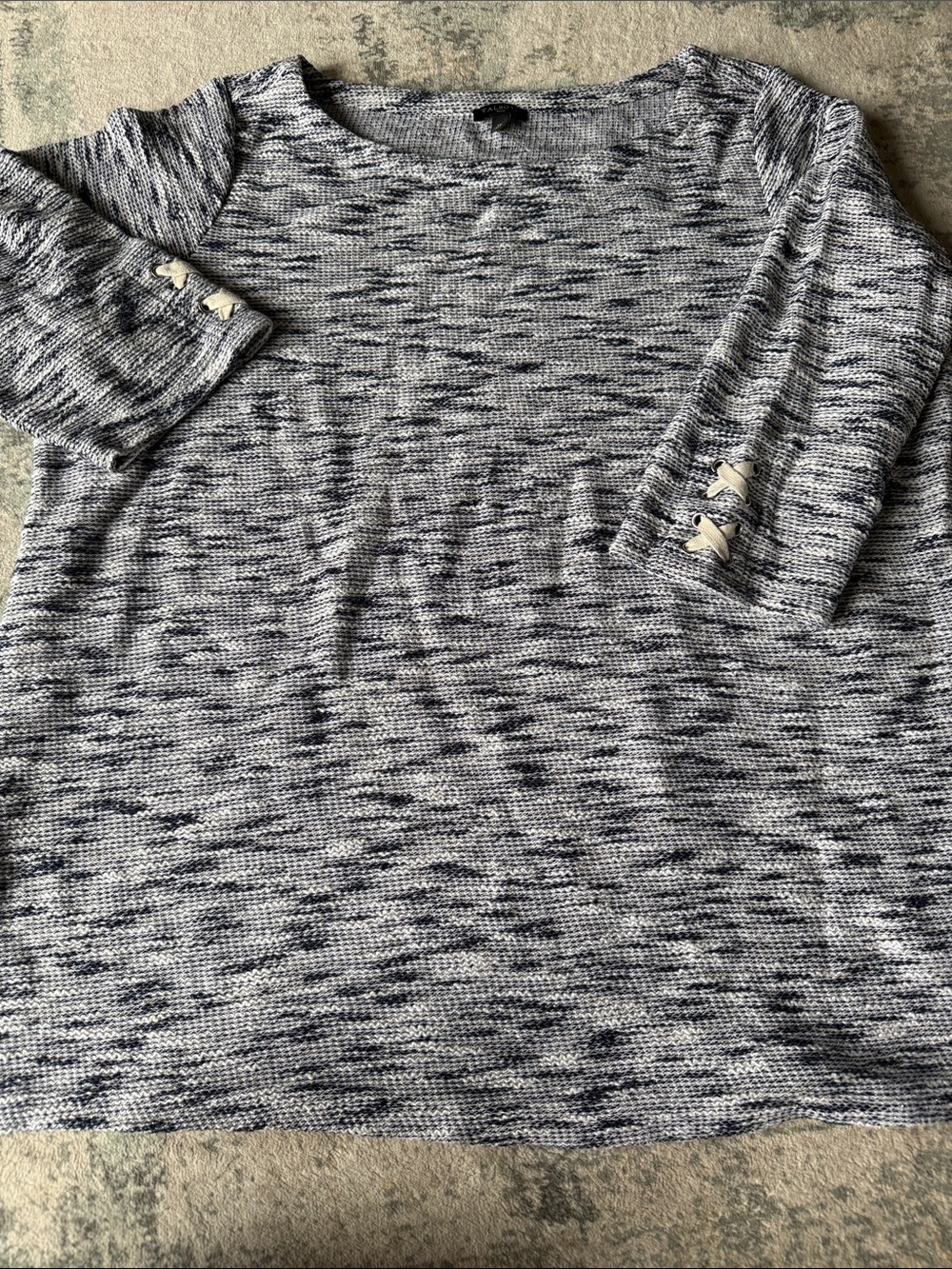 Talbots Plus Black, White, and Gold Marled Knit Sweater, Size 1X